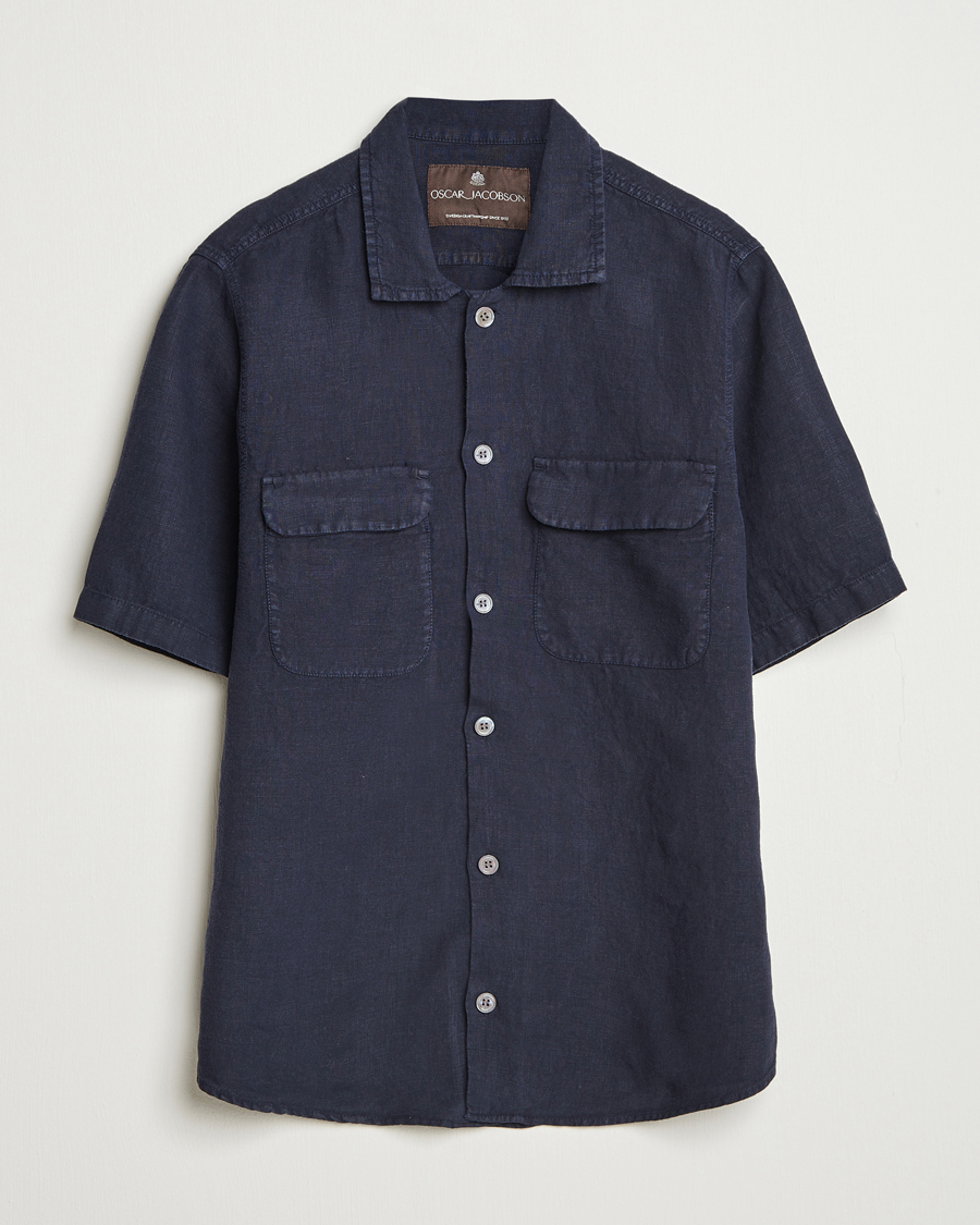 Heren | Overhemden | Oscar Jacobson | Reg Fit City Linen Shirt Navy