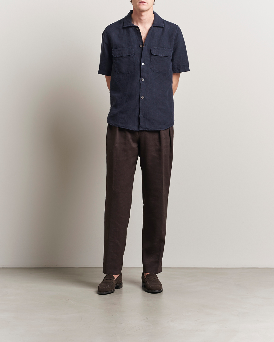 Heren | Overhemden | Oscar Jacobson | Reg Fit City Linen Shirt Navy