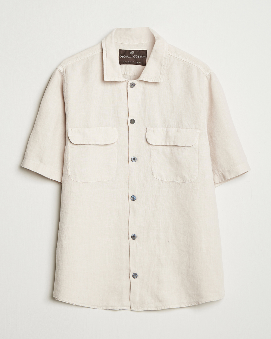 Heren | Overhemden | Oscar Jacobson | Reg Fit City Linen Shirt Cream