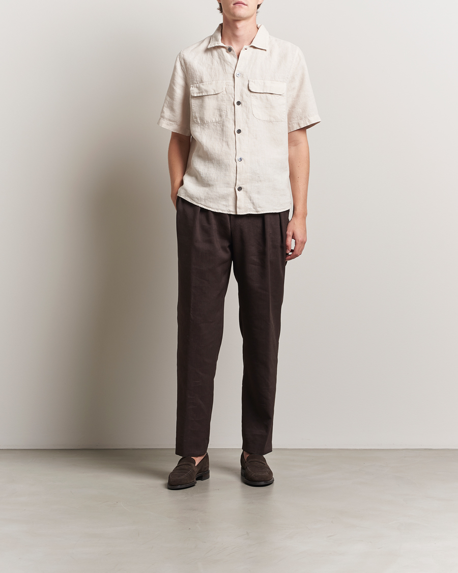 Heren | Overhemden | Oscar Jacobson | Reg Fit City Linen Shirt Cream