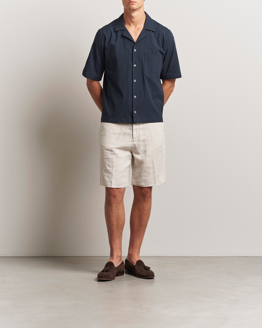 Homme | Chemises | Oscar Jacobson | Reg Fit Cuba Seersucker Shirt Navy
