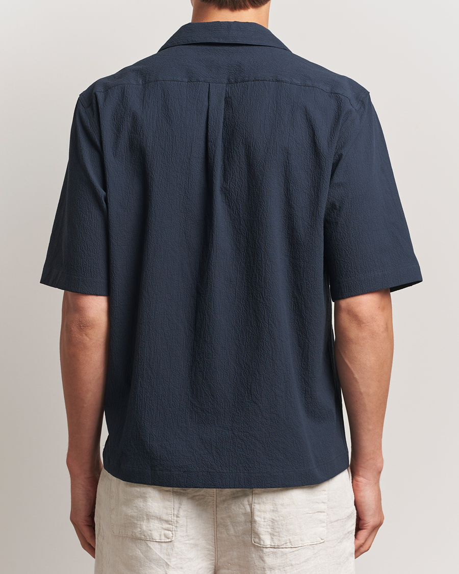 Homme | Chemises | Oscar Jacobson | Reg Fit Cuba Seersucker Shirt Navy