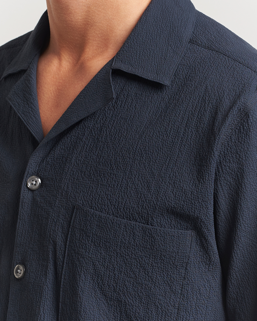 Homme | Chemises | Oscar Jacobson | Reg Fit Cuba Seersucker Shirt Navy
