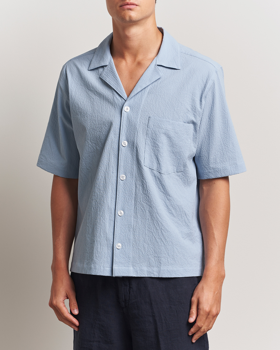 Homme | Chemises | Oscar Jacobson | Reg Fit Cuba Seersucker Shirt Light Blue