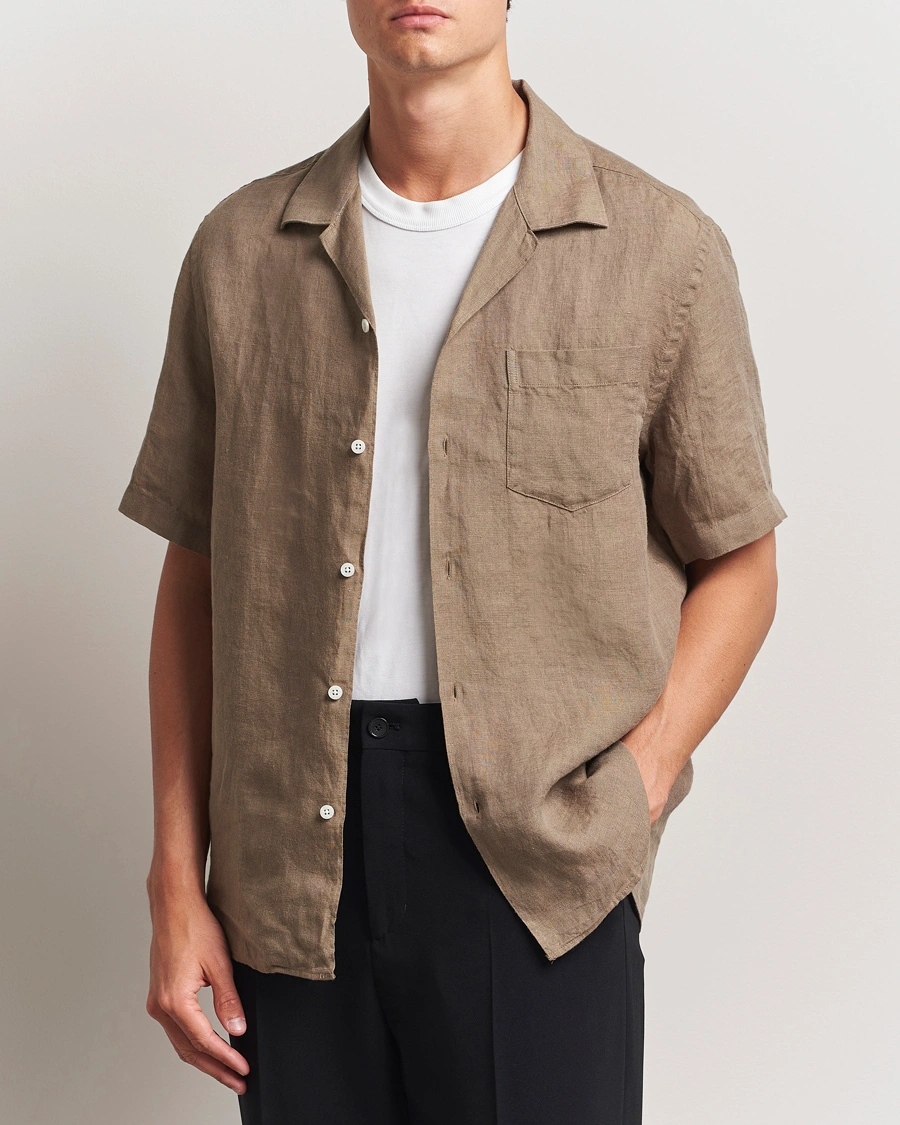 Heren | Overhemden | J.Lindeberg | Elio Linen Melange Shirt Nutmeg