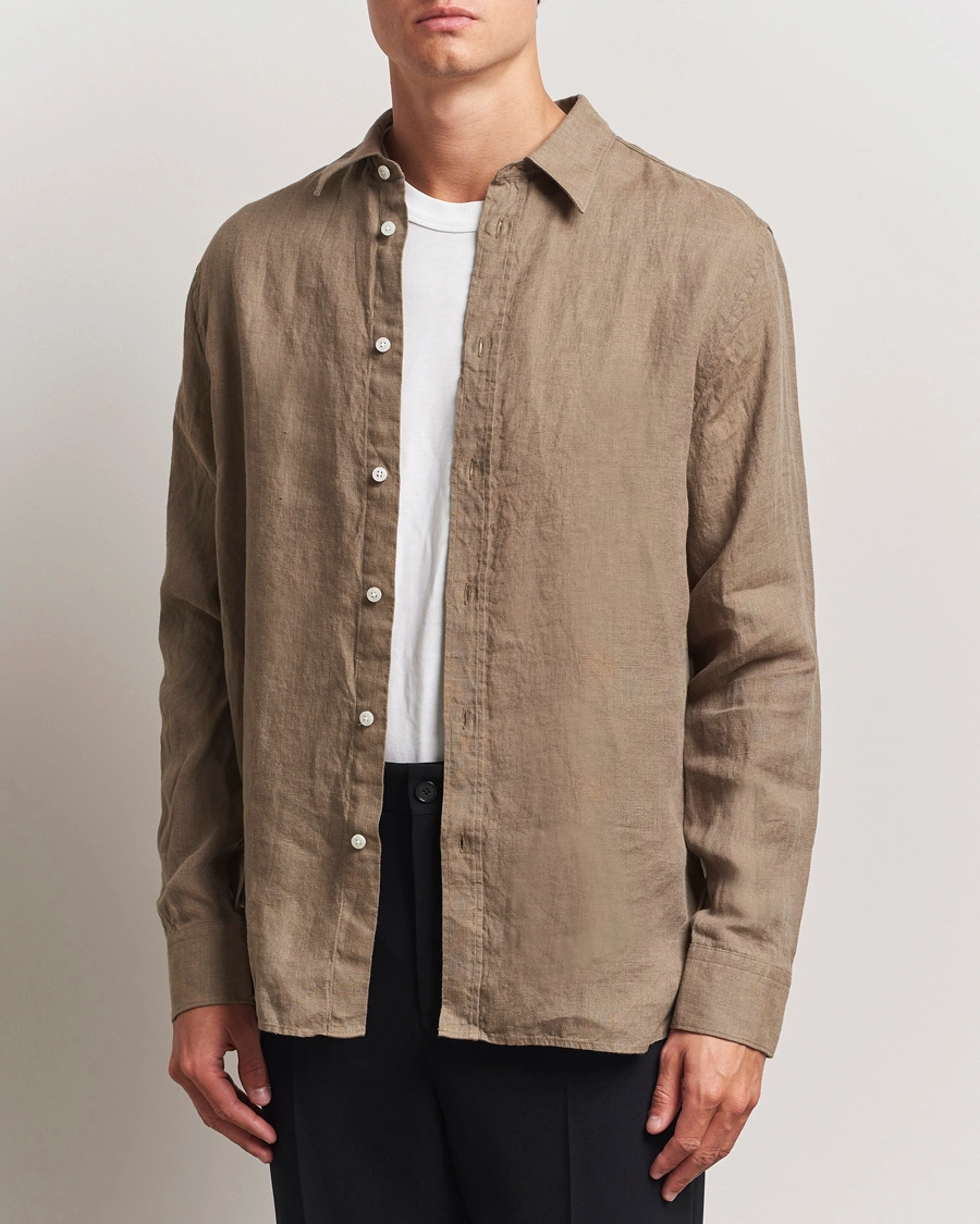 Homme | Chemises | J.Lindeberg | Linen Melange Shirt Nutmeg