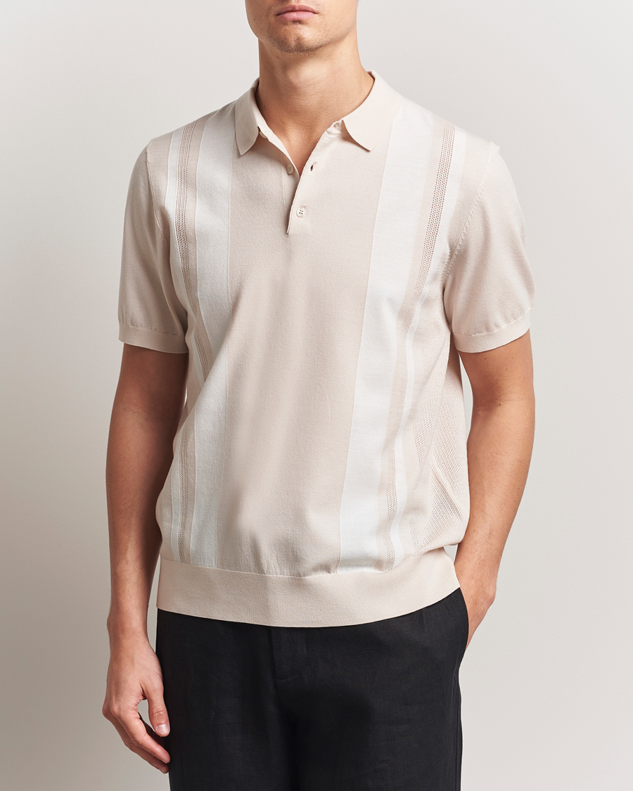 Homme | Polos | J.Lindeberg | Reymond Stripe Knit Polo Moonbeam