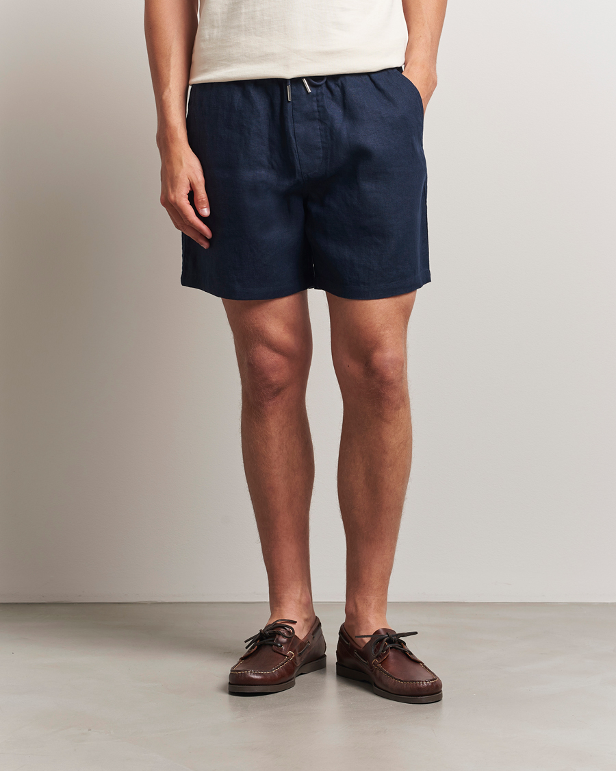 Homme | Shorts | NN07 | Gregor Linen Drawstring Shorts Navy Blue