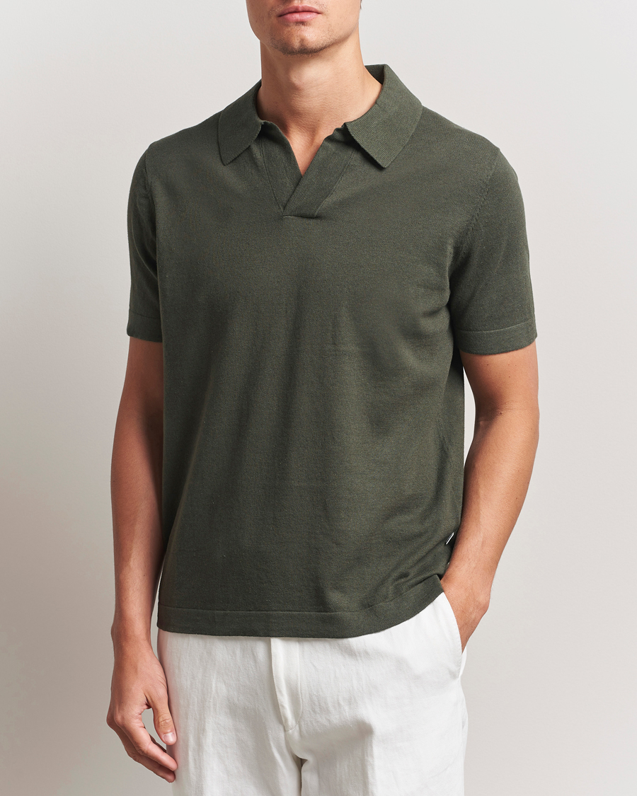 Homme | Polos | NN07 | Ryan Cotton/Linen Polo Croc Green