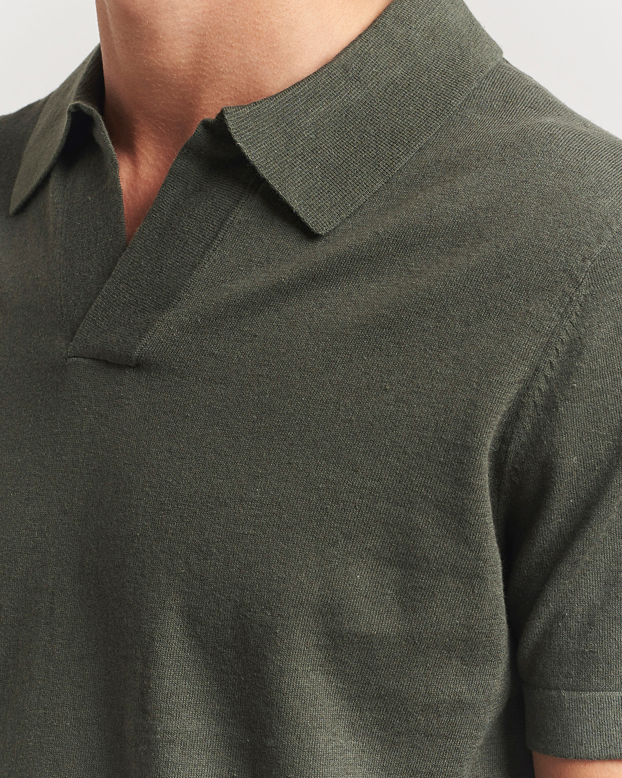 Homme | Polos | NN07 | Ryan Cotton/Linen Polo Croc Green