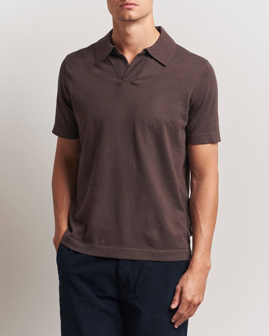 Homme | Polos | NN07 | Ryan Cotton/Linen Polo Coffee