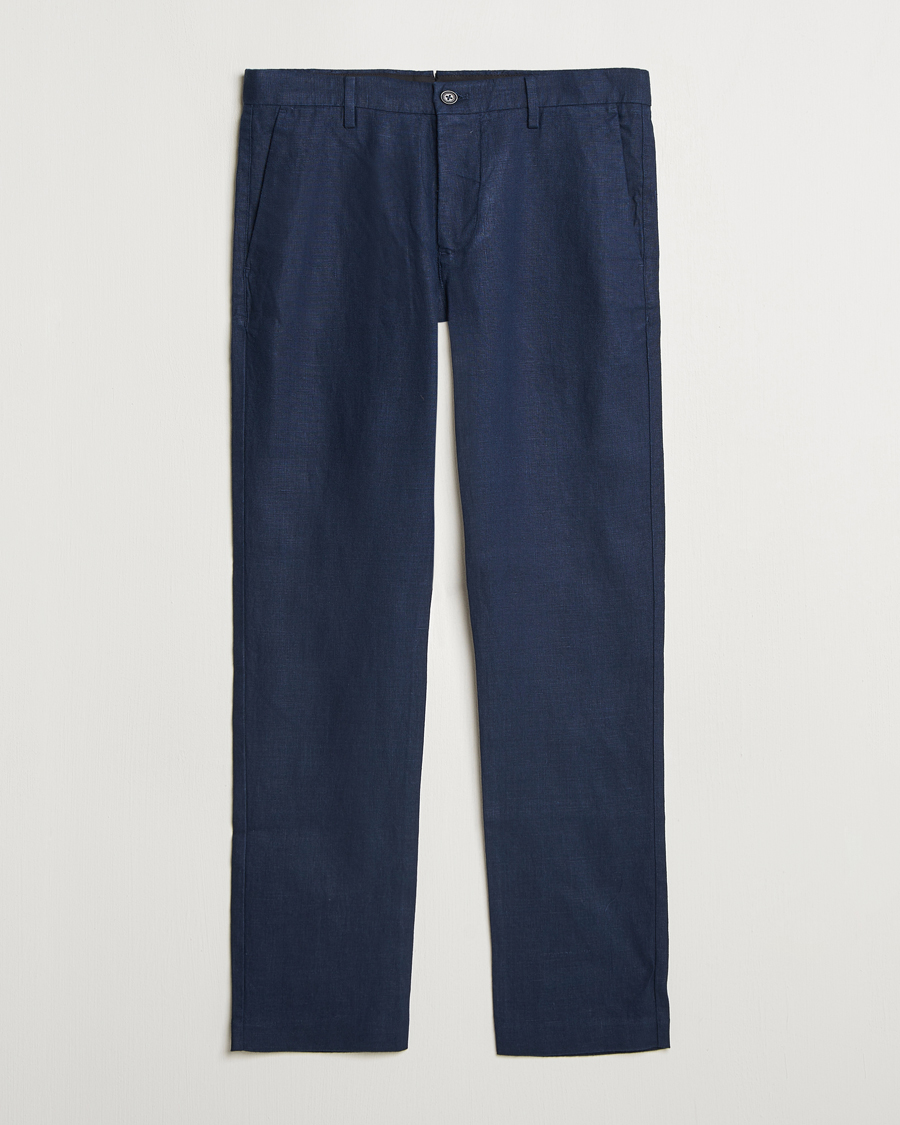 Heren | Broeken | NN07 | Theo Linen Trousers Navy Blue