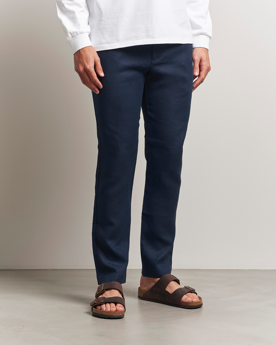 Heren | Broeken | NN07 | Theo Linen Trousers Navy Blue