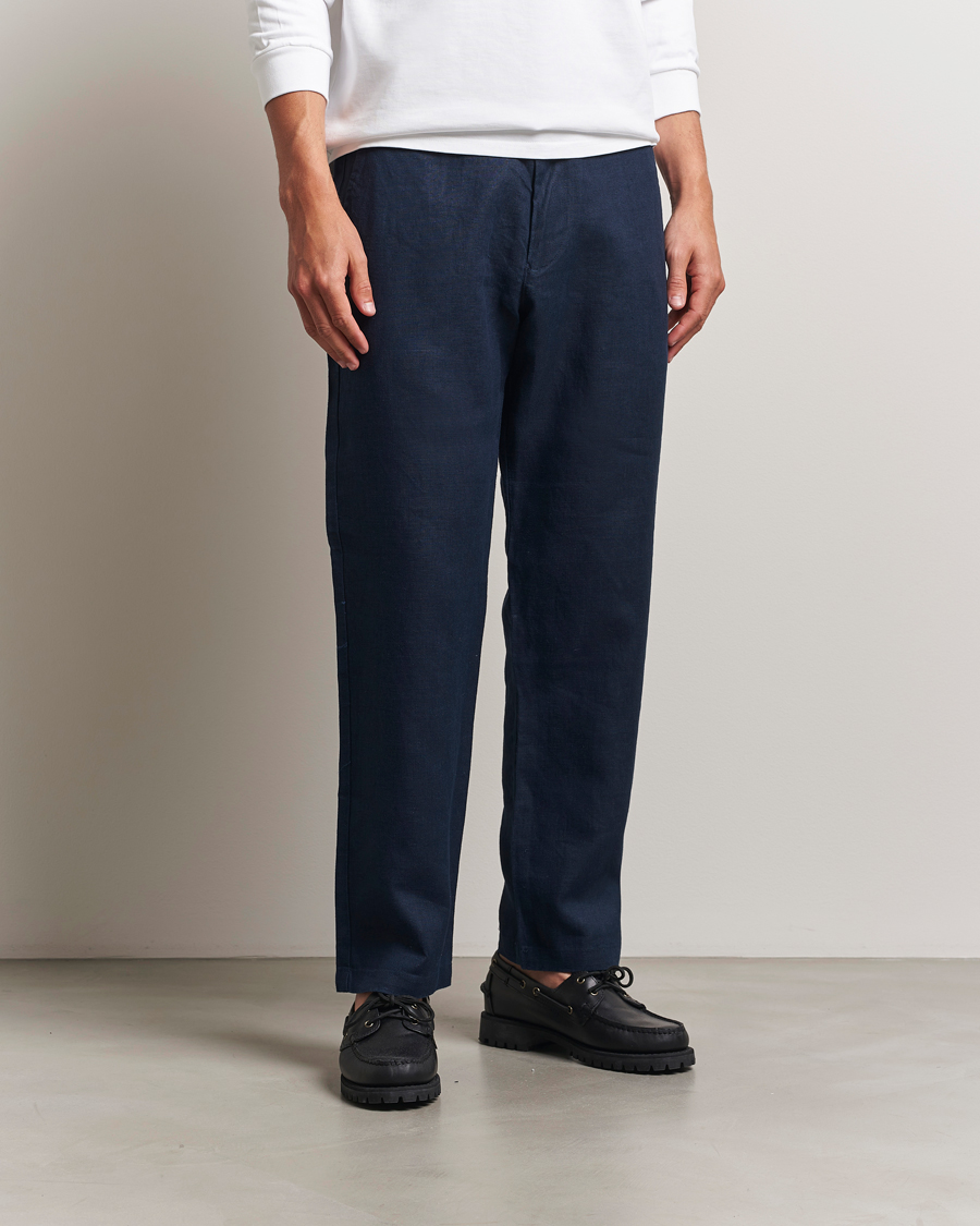 Heren | Broeken | NN07 | Aden Regular Fit Linen Trousers Navy Blue
