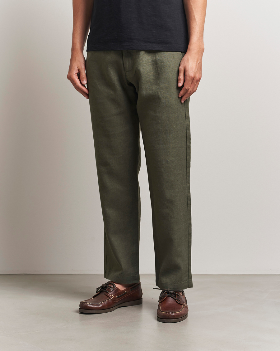 Homme | Pantalons | NN07 | Aden Regular Fit Linen Trousers Croc Green