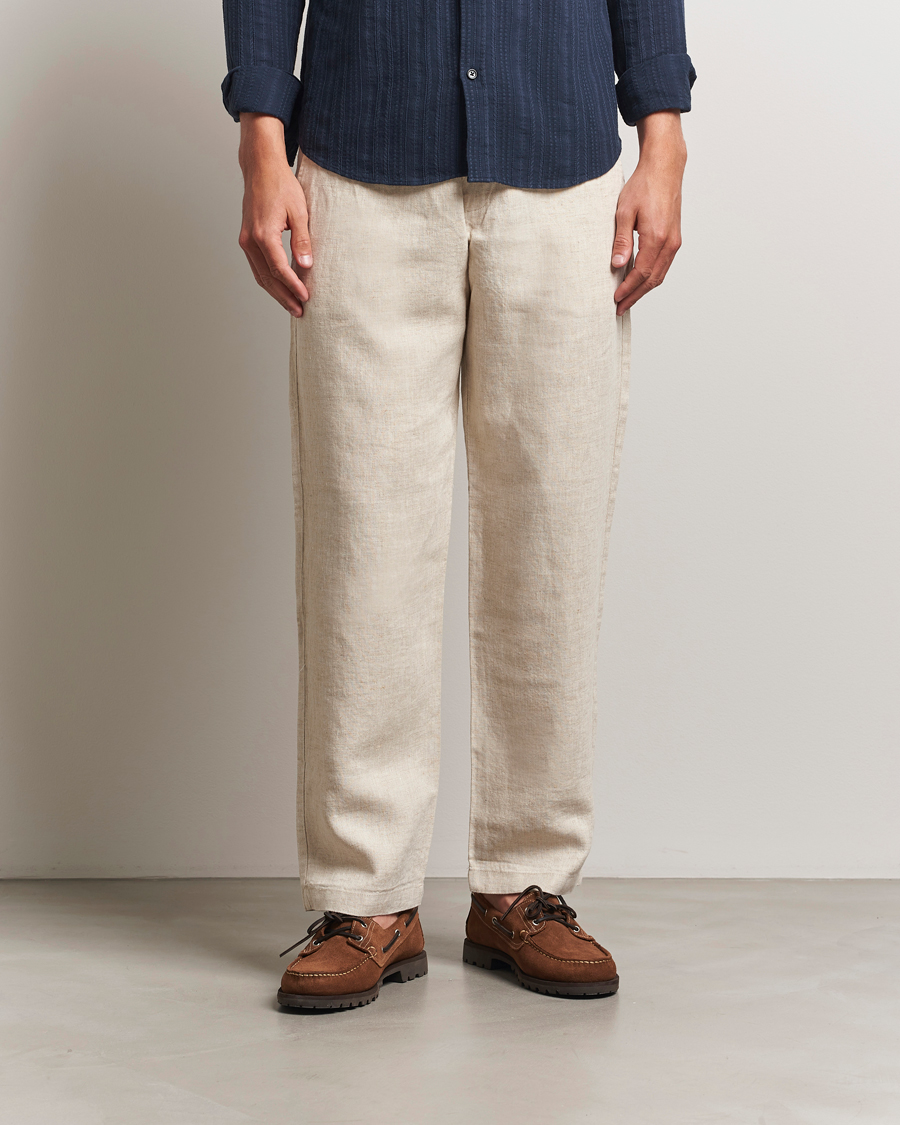 Heren | Broeken | NN07 | Aden Regular Fit Linen Trousers Oat