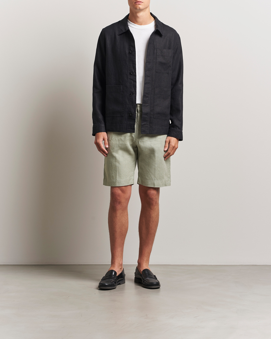 Homme | Shorts | NN07 | Billie Pleated Linen Drawstring Shorts Sage Green