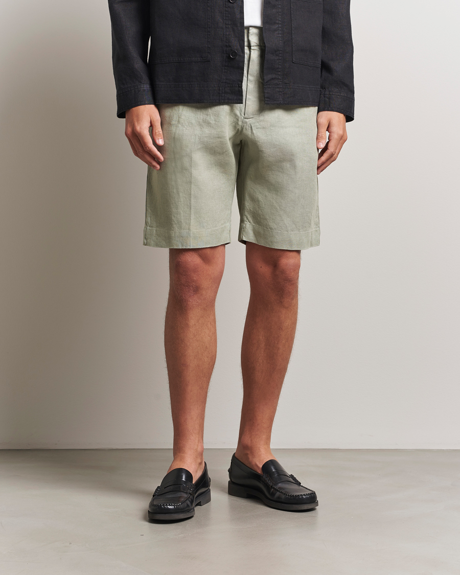 Homme | Shorts | NN07 | Billie Pleated Linen Drawstring Shorts Sage Green