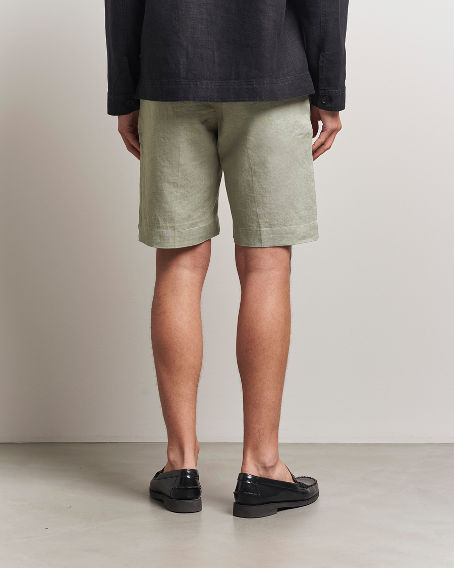 Homme | Shorts | NN07 | Billie Pleated Linen Drawstring Shorts Sage Green