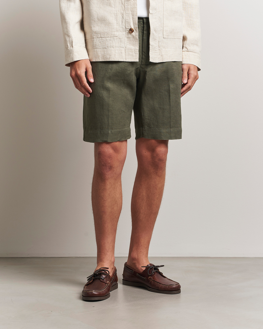Homme | Shorts | NN07 | Billie Pleated Linen Drawstring Shorts Croc Green
