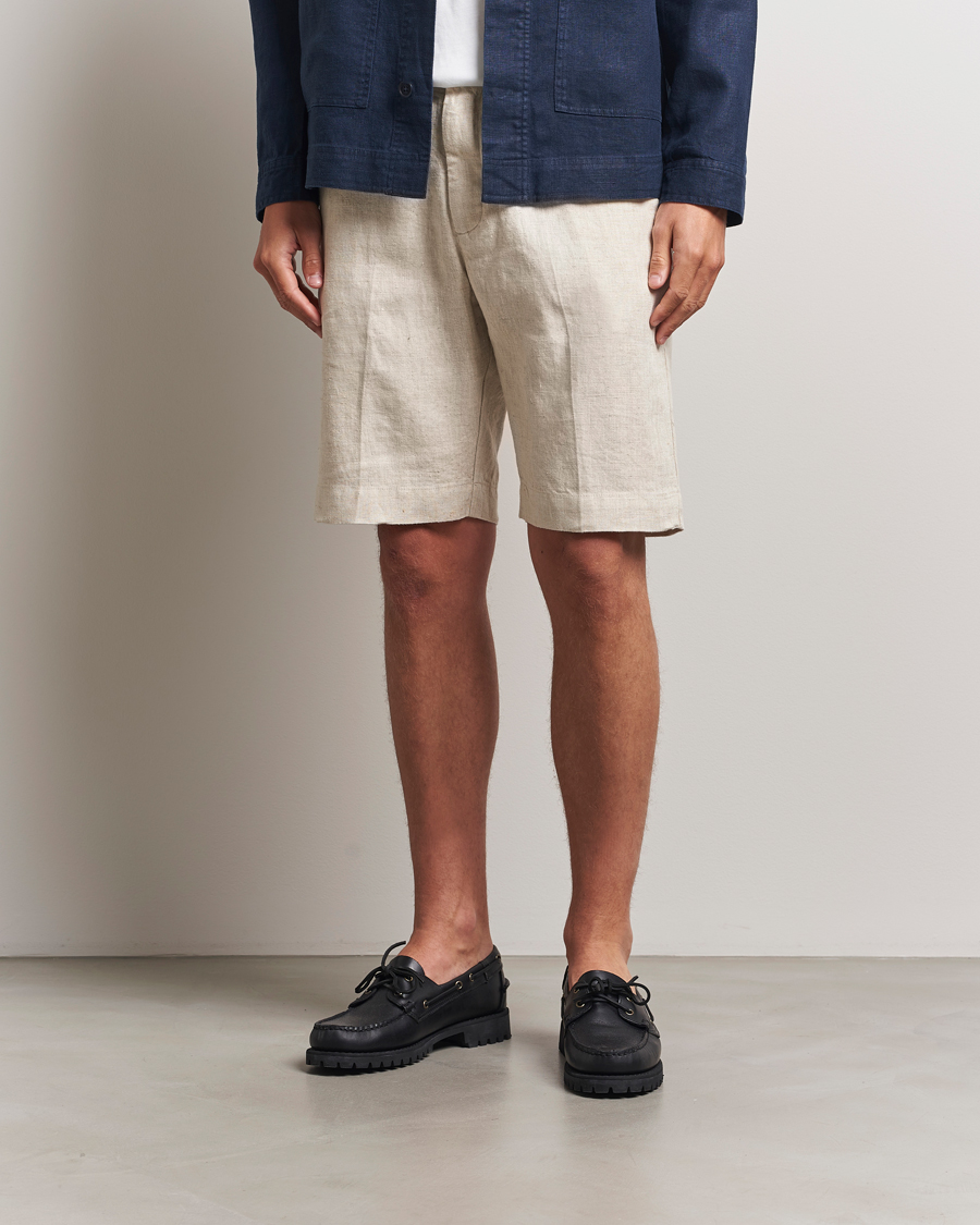 Homme | Shorts | NN07 | Billie Pleated Linen Drawstring Shorts Oat