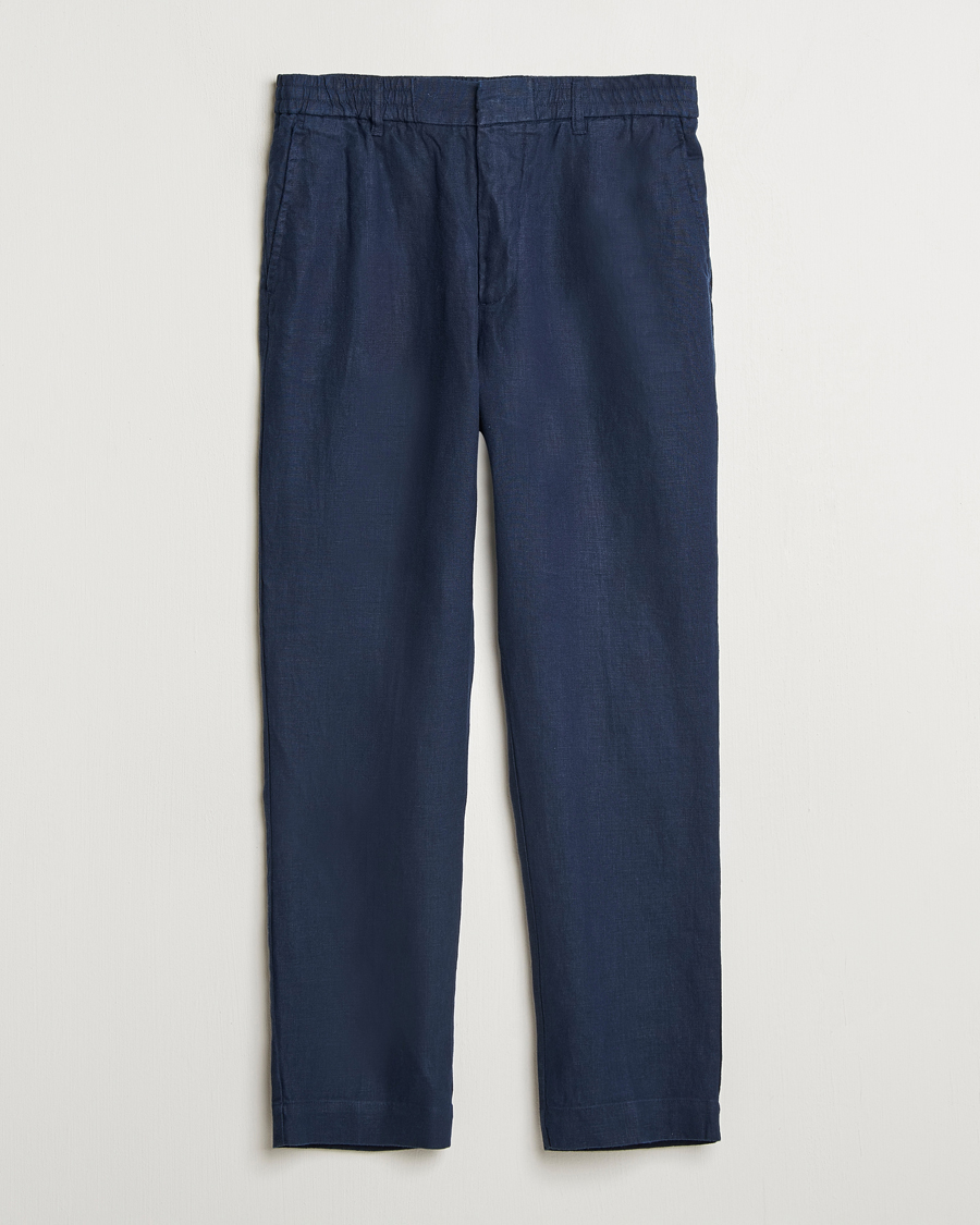 Heren | Broeken | NN07 | Billie Linen Drawstring Trousers Navy Blue