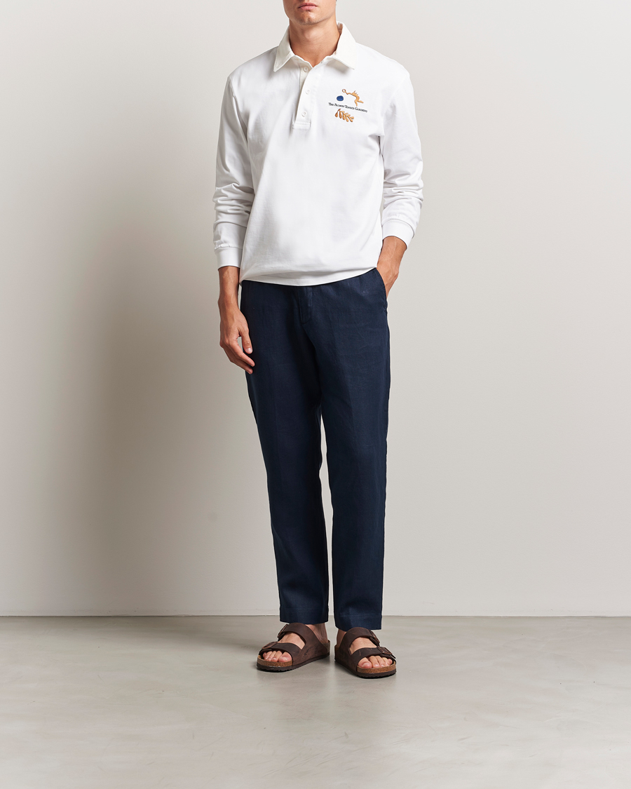 Heren | Broeken | NN07 | Billie Linen Drawstring Trousers Navy Blue