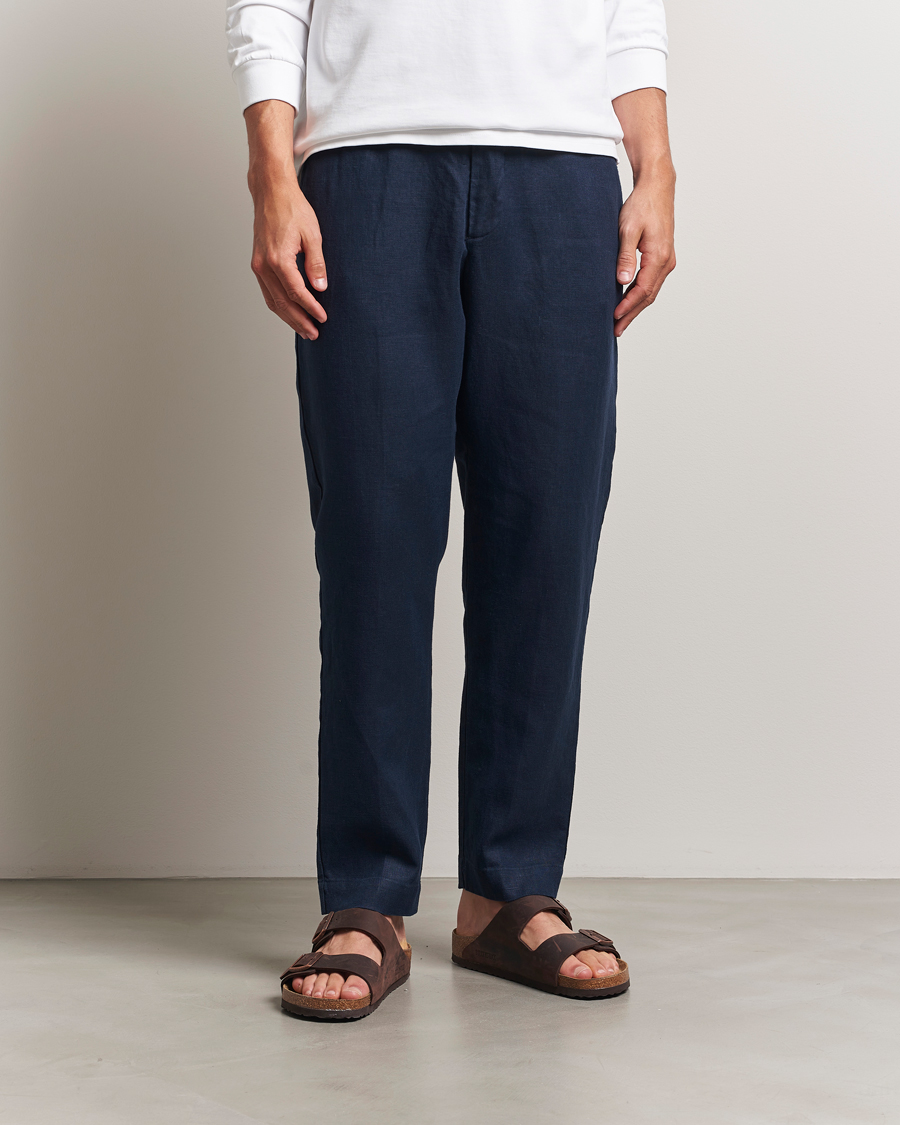 Heren | Broeken | NN07 | Billie Linen Drawstring Trousers Navy Blue