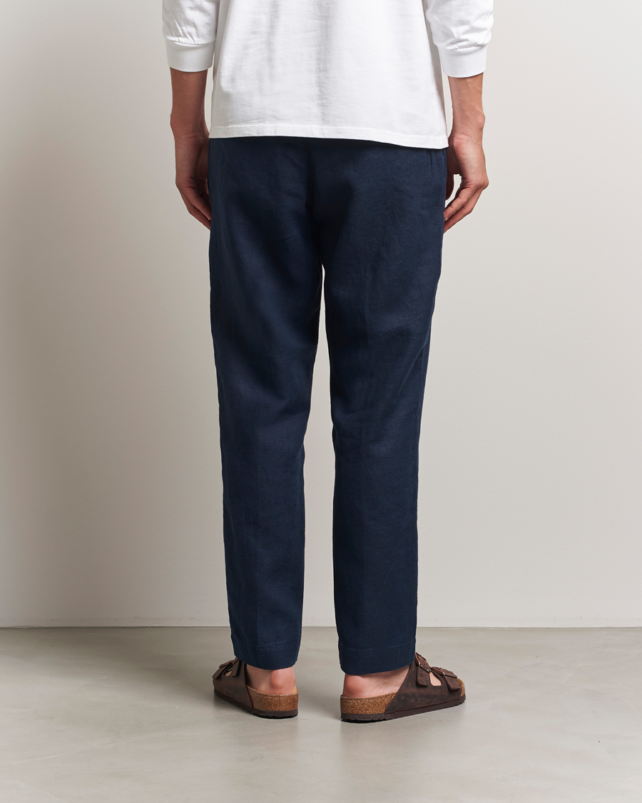 Heren | Broeken | NN07 | Billie Linen Drawstring Trousers Navy Blue