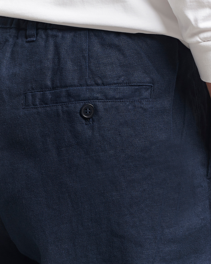 Heren | Broeken | NN07 | Billie Linen Drawstring Trousers Navy Blue