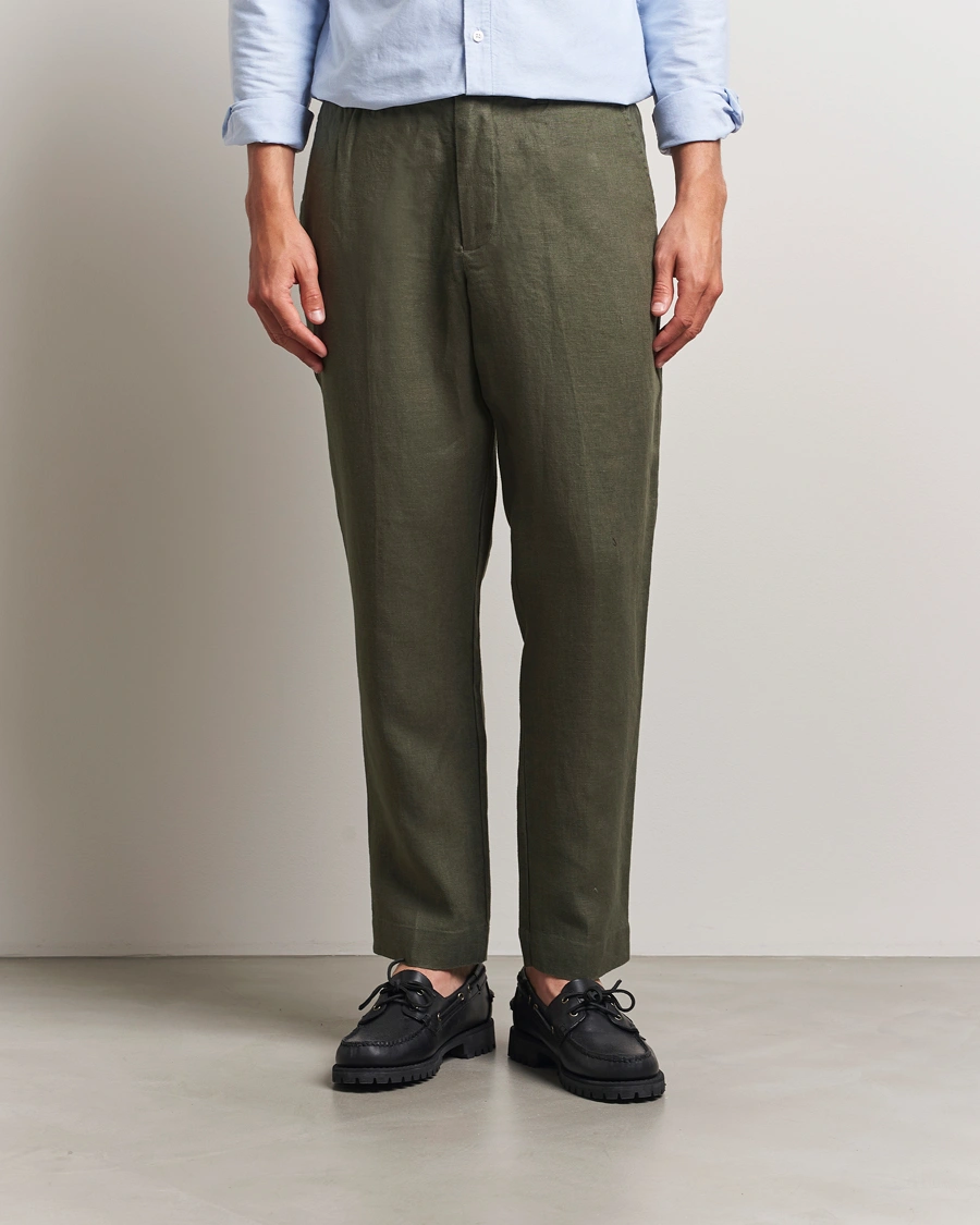 Homme | Pantalons | NN07 | Billie Linen Drawstring Trousers Croc Green