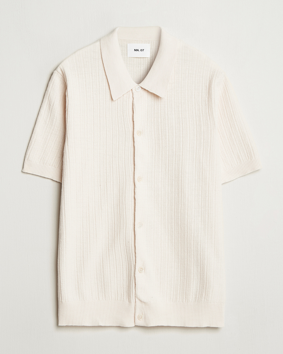 Heren | Overhemden | NN07 | Nolan Knitted Short Sleeve Shirt Ecru