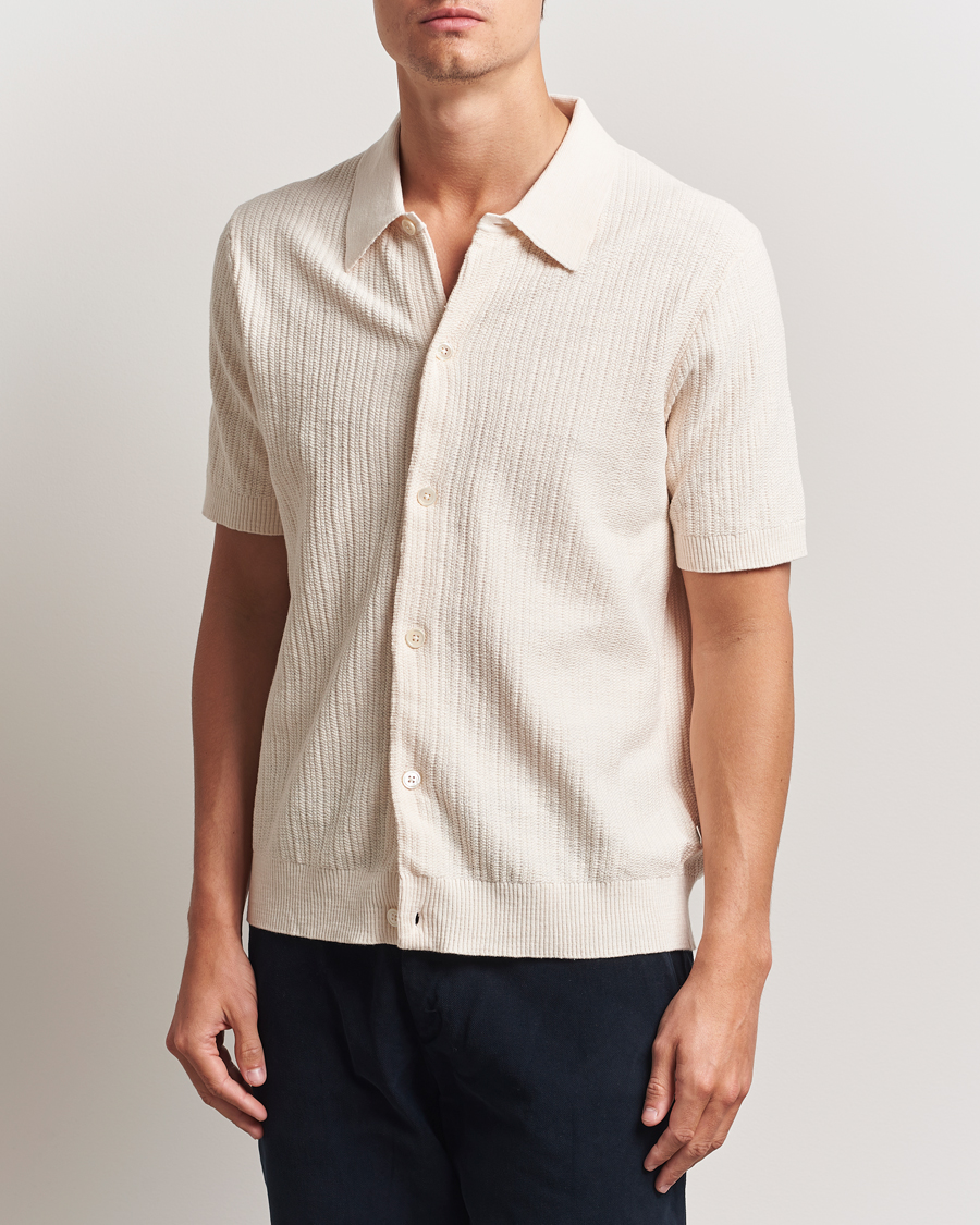 Heren | Overhemden | NN07 | Nolan Knitted Short Sleeve Shirt Ecru