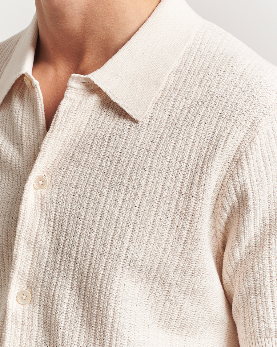 Heren | Overhemden | NN07 | Nolan Knitted Short Sleeve Shirt Ecru