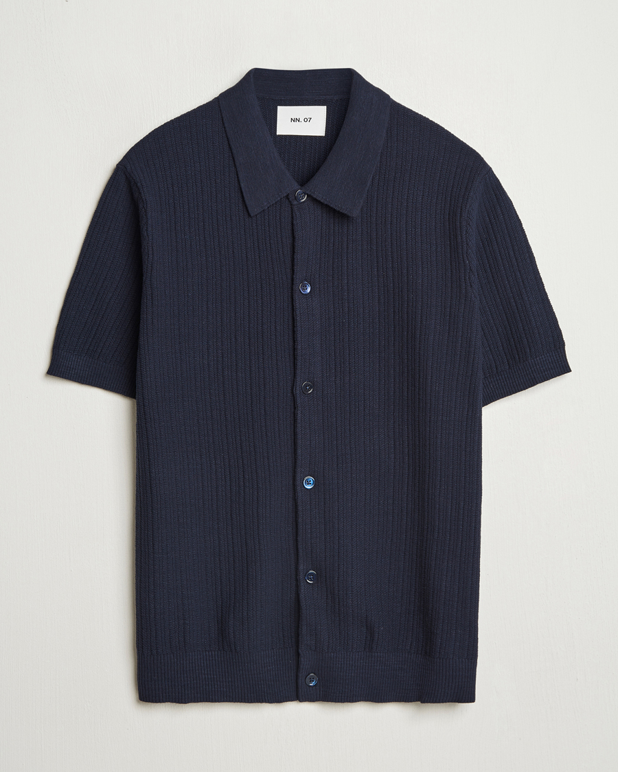 Homme | Chemises | NN07 | Nolan Knitted Short Sleeve Shirt Navy Blue