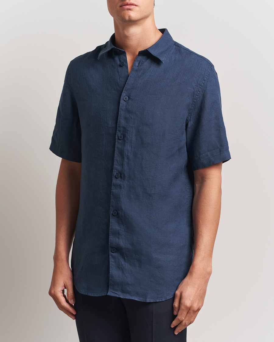 Heren | Overhemden | NN07 | Enzo Linen Short Sleeve Shirt Navy Blue