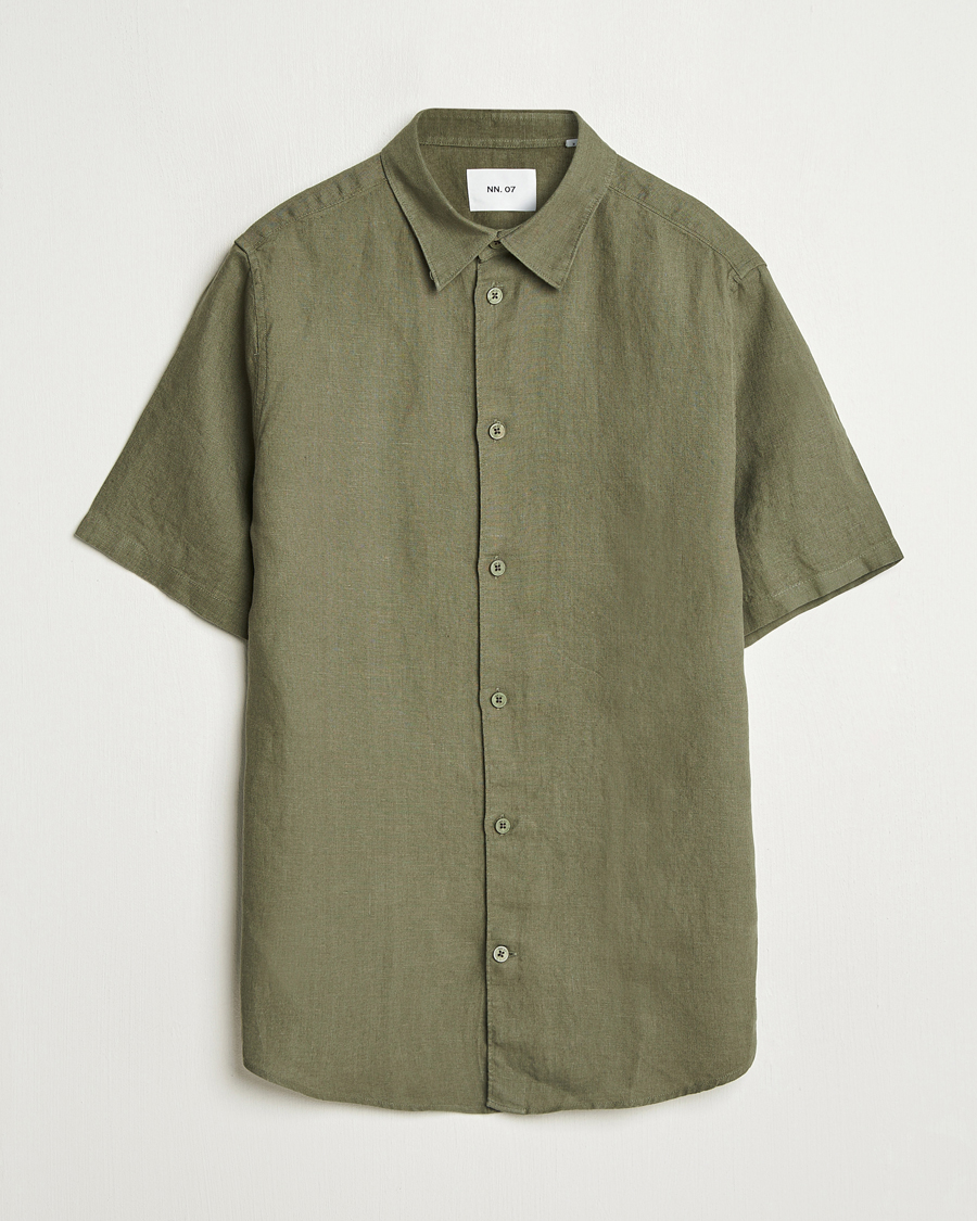 Homme | Chemises | NN07 | Enzo Linen Short Sleeve Shirt Capers Green