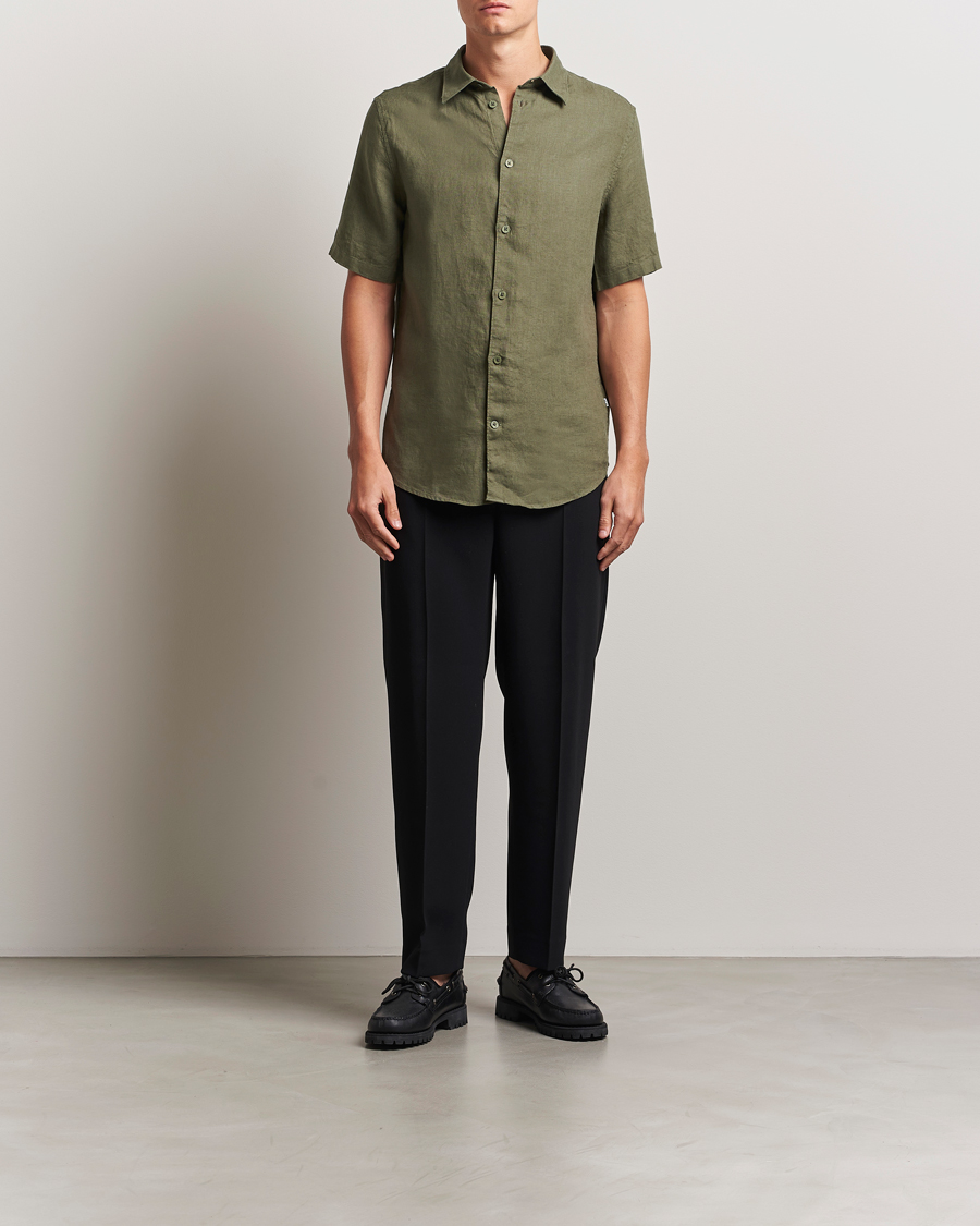 Homme | Chemises | NN07 | Enzo Linen Short Sleeve Shirt Capers Green