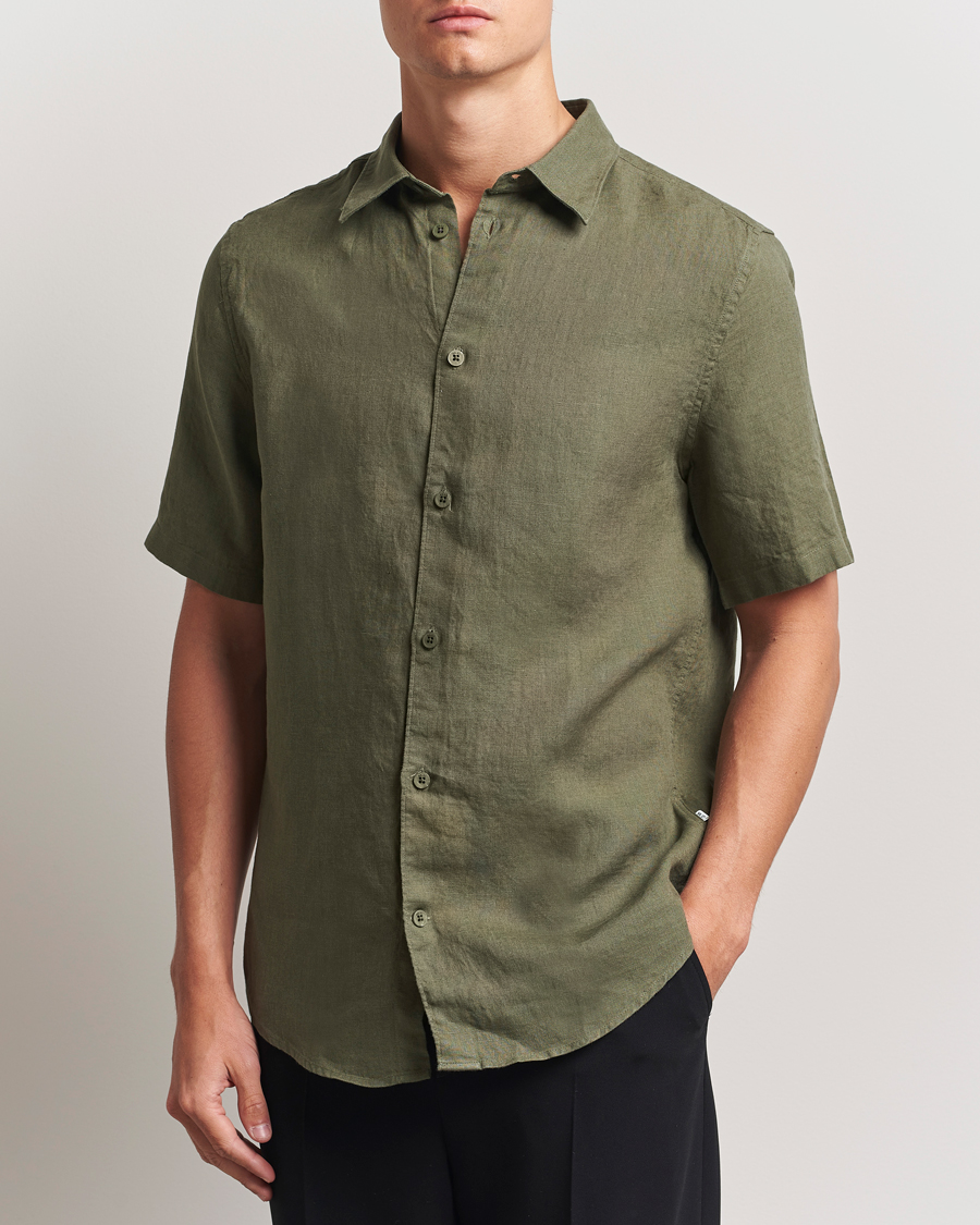 Homme | Chemises | NN07 | Enzo Linen Short Sleeve Shirt Capers Green