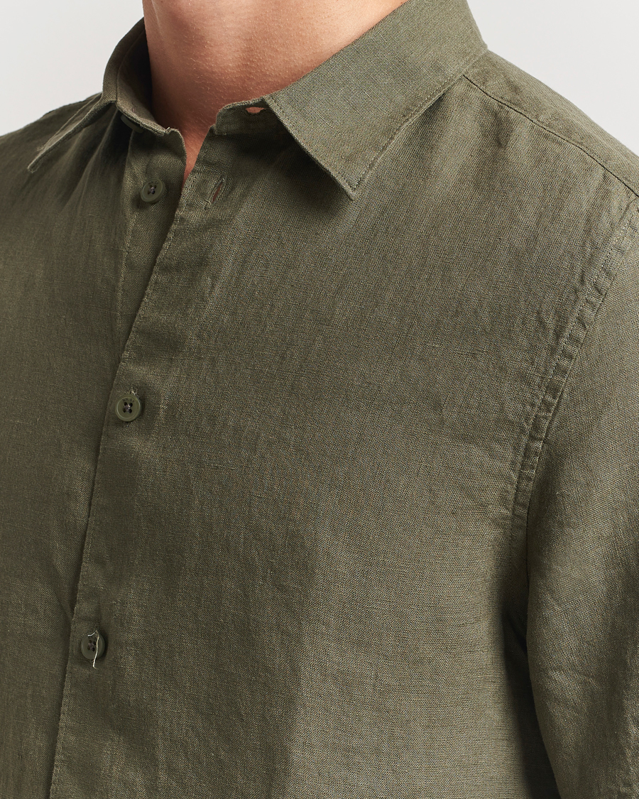 Homme | Chemises | NN07 | Enzo Linen Short Sleeve Shirt Capers Green