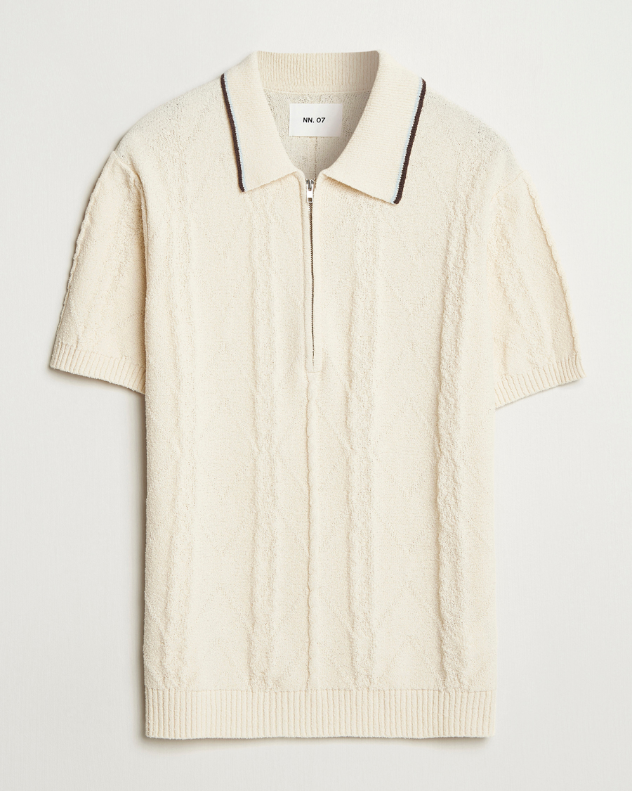 Homme | Polos | NN07 | Gustav Bouclé Half Zip Polo Ivory