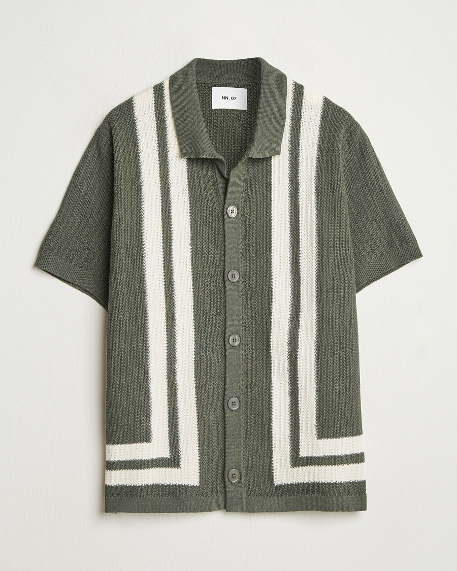 Homme | Chemises | NN07 | Ares Knitted Short Sleeve Shirt Croc Green