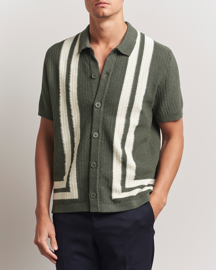 Homme | Chemises | NN07 | Ares Knitted Short Sleeve Shirt Croc Green