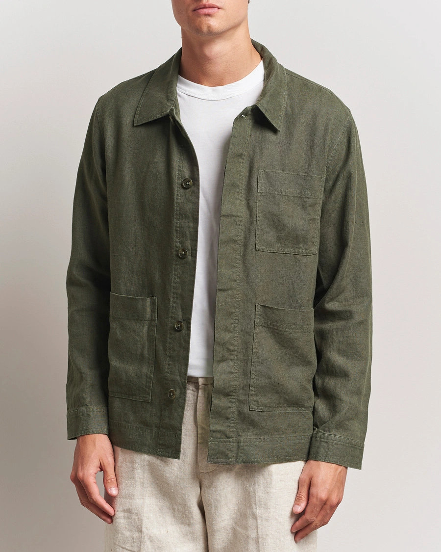 Heren | Overhemden | NN07 | Olav Linen Overshirt Croc Green