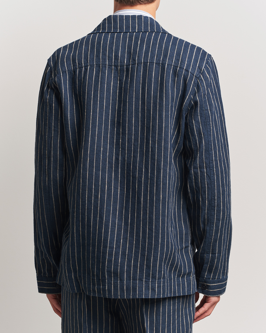 Heren | Overhemden | NN07 | Olav Linen Pinstriped Overshirt Navy Blue