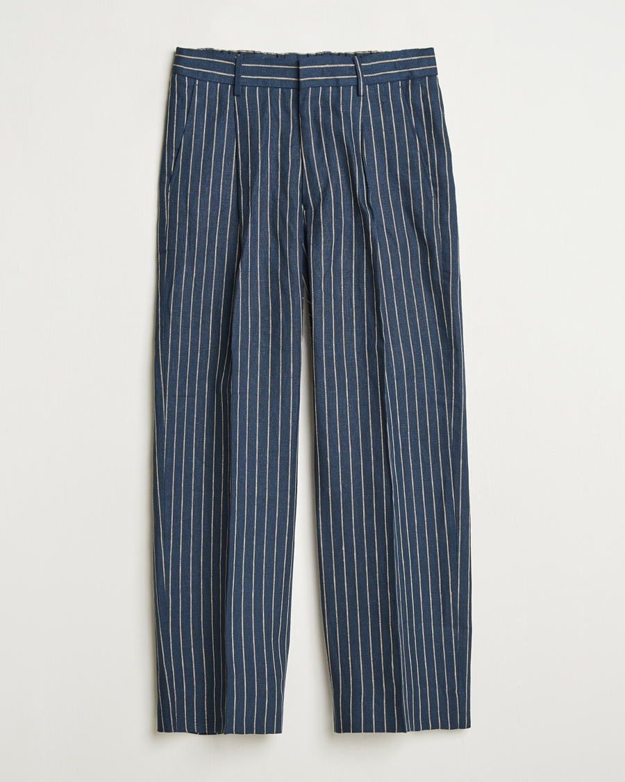 Heren | Broeken | NN07 | Kay Linen Pinstriped Trousers Navy Blue
