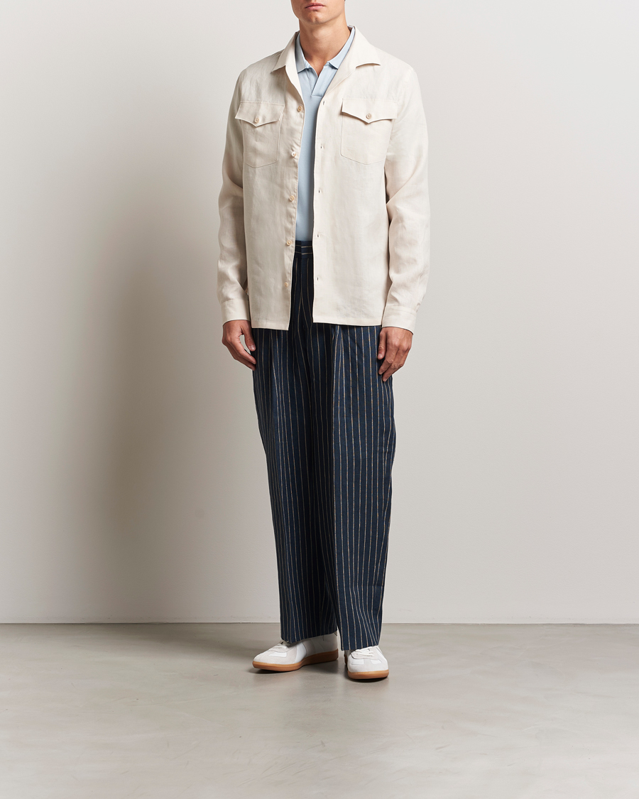 Heren | Broeken | NN07 | Kay Linen Pinstriped Trousers Navy Blue