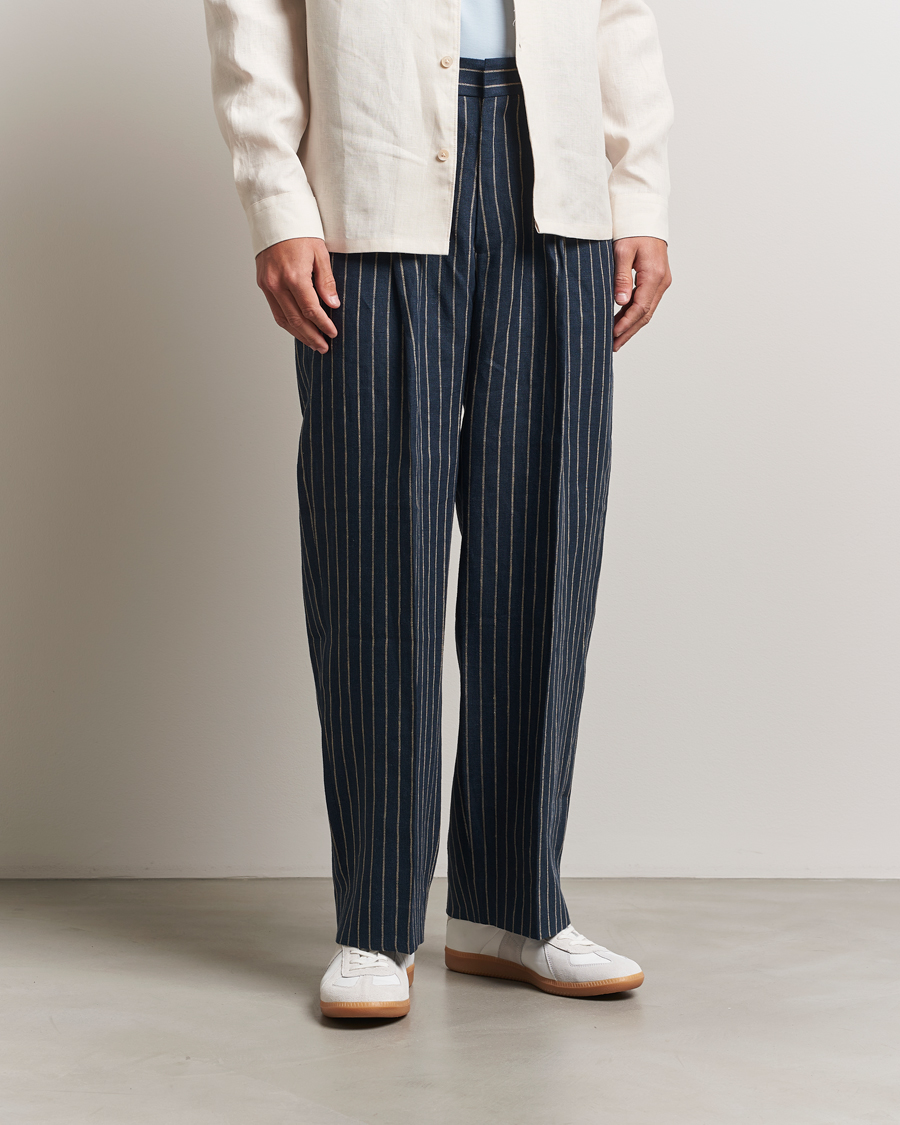 Heren | Broeken | NN07 | Kay Linen Pinstriped Trousers Navy Blue