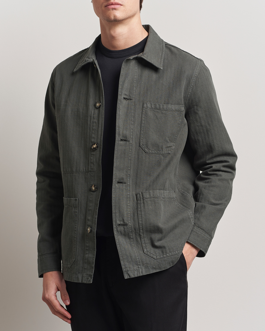Heren | Jassen | A Day's March | Herringbone Overshirt Olive