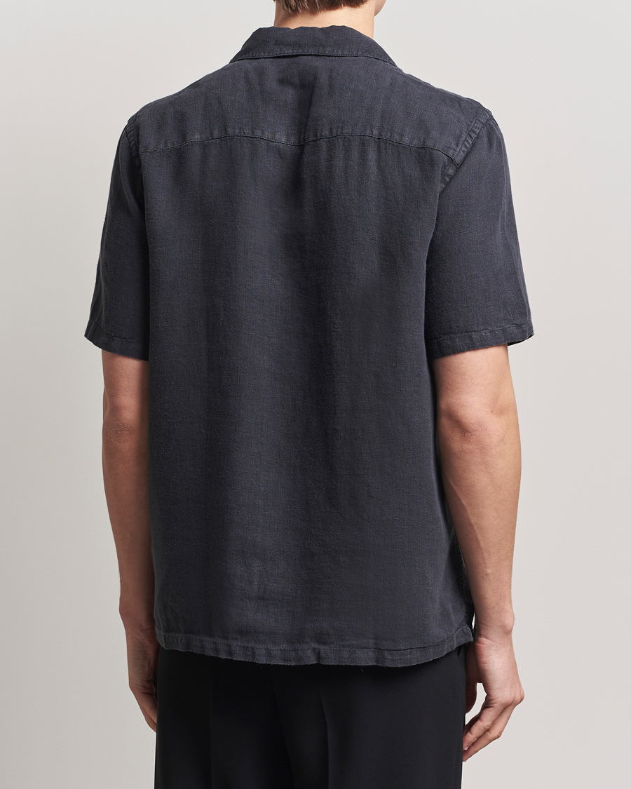 Heren | Overhemden | A Day's March | Yamu Linen Short Sleeve Shirt Off Black